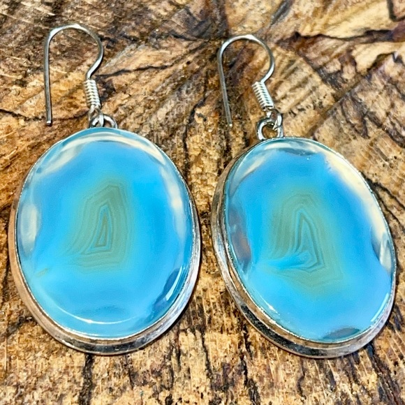 Polished Lace Agate Earrings 2” - Picture 4 of 10